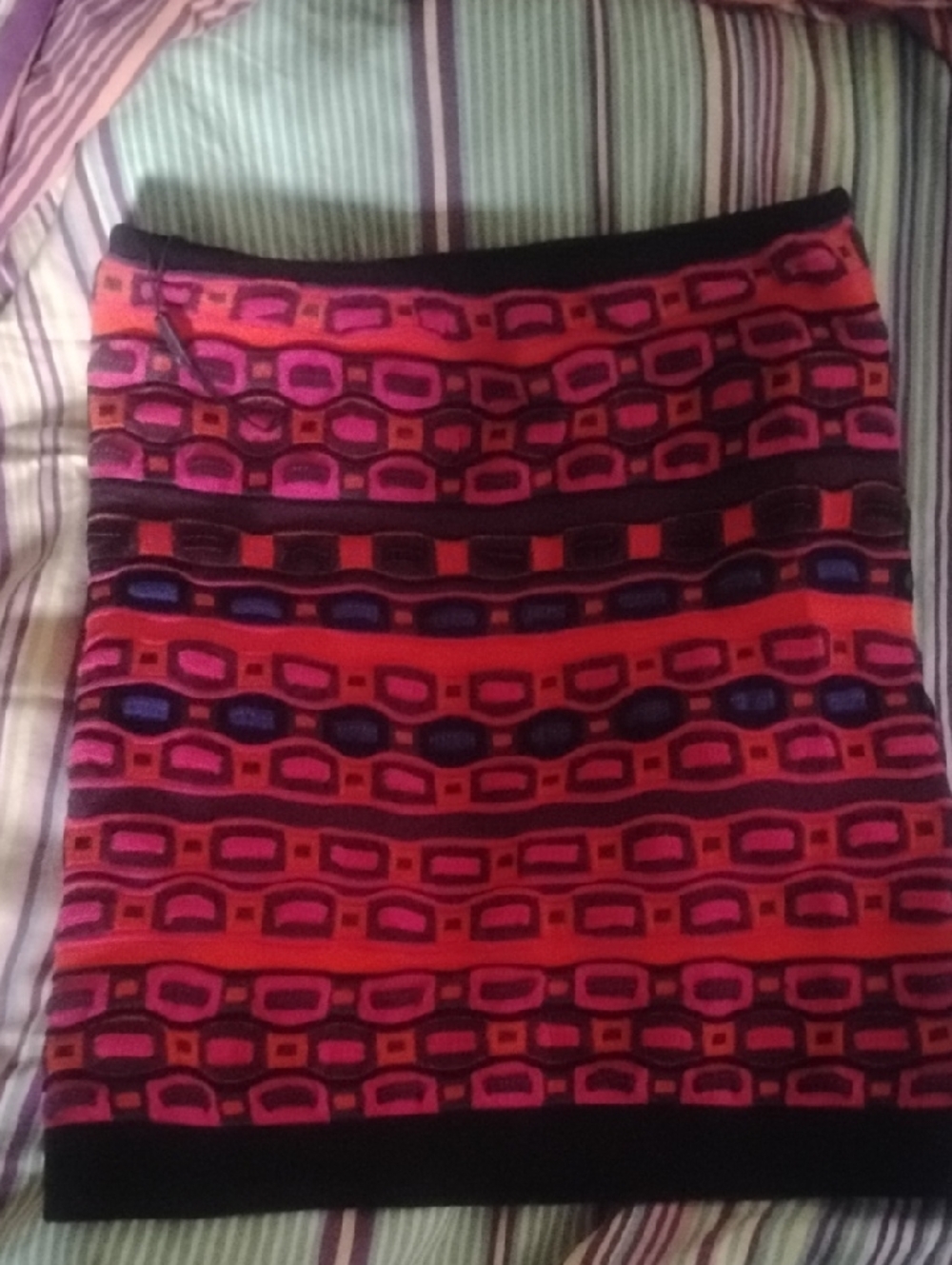 M Missoni New Bold Pink & Red Patterned Knit Skirt Sz 42
